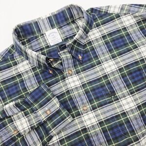 Brooks Brothers Regent Fit Logo Flannel Shirt Blue Plaid Men XXL Button Down L/S
